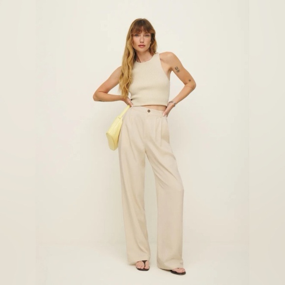 Reformation Mason high rise wide-leg Pants in Oyster - excellent condition